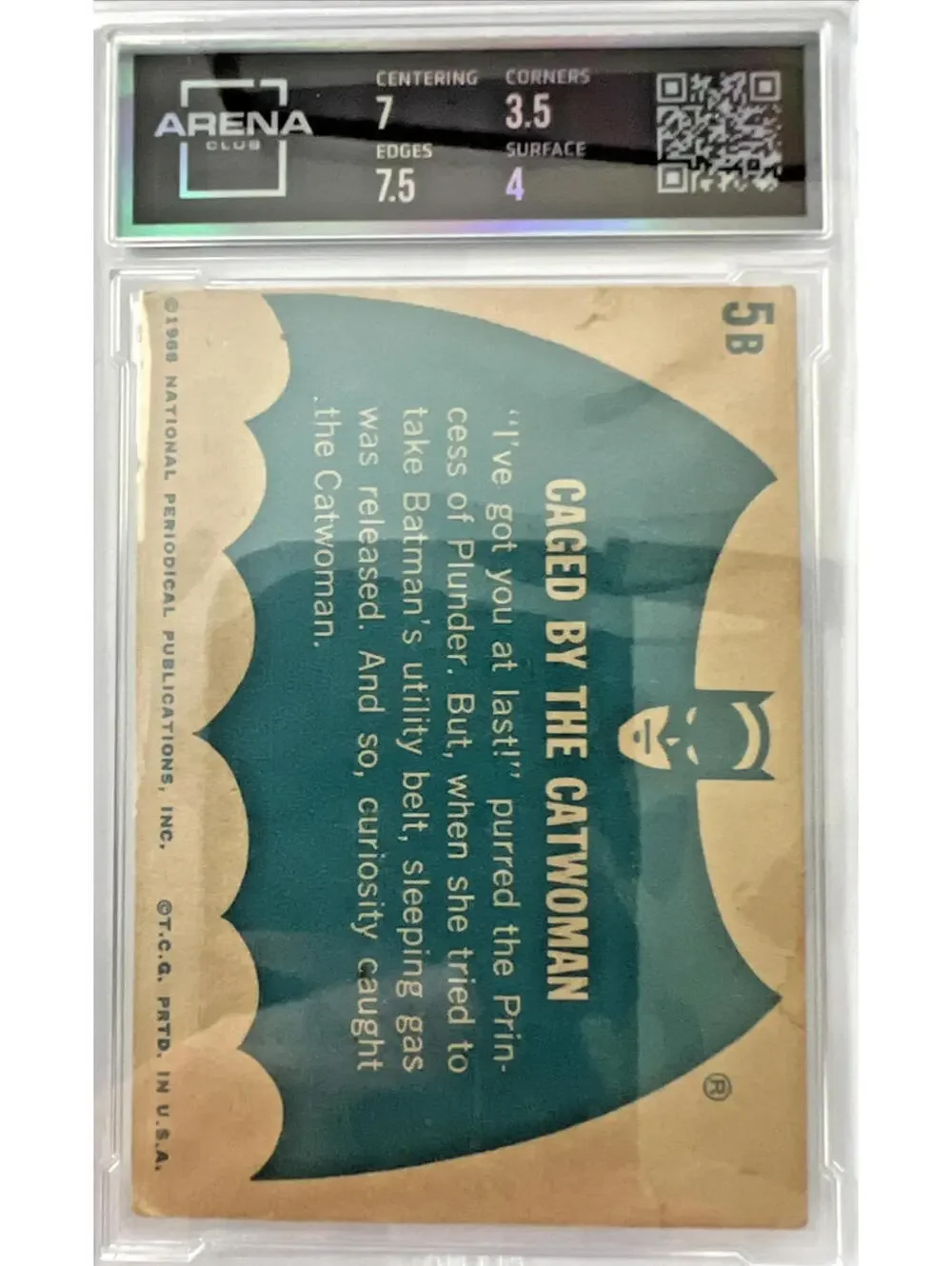 1966 Topps BATMAN B Series BLUE Bat #5B CAGED BY THE CAT-WOMAN Graded 4